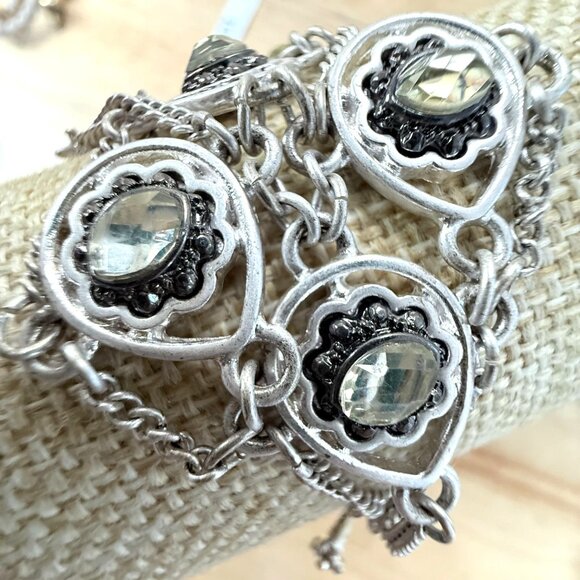 Jessica Simpson Silver-Tone Crystal Accent Toggle Charm Bracelet With Decorative - Picture 3 of 10